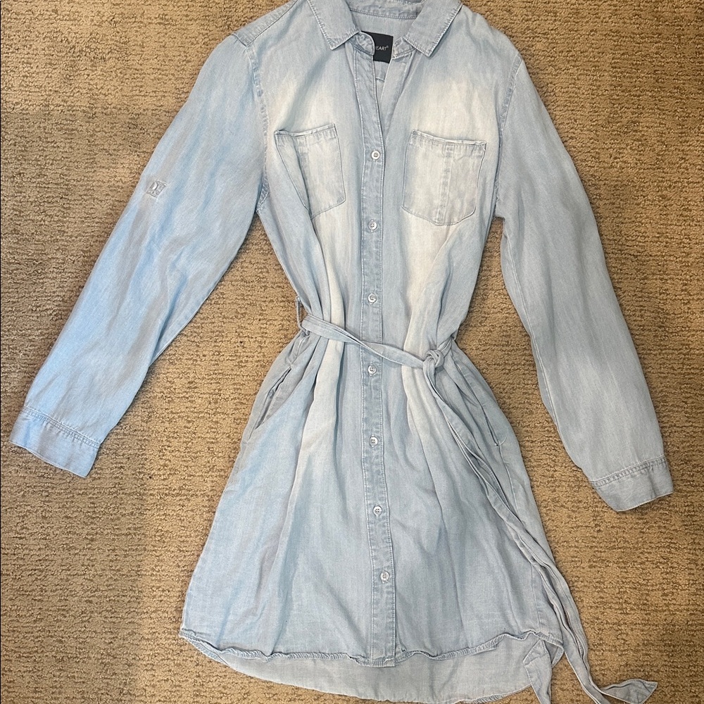 Light Blue Denim Shirt Dress with pockets and belt